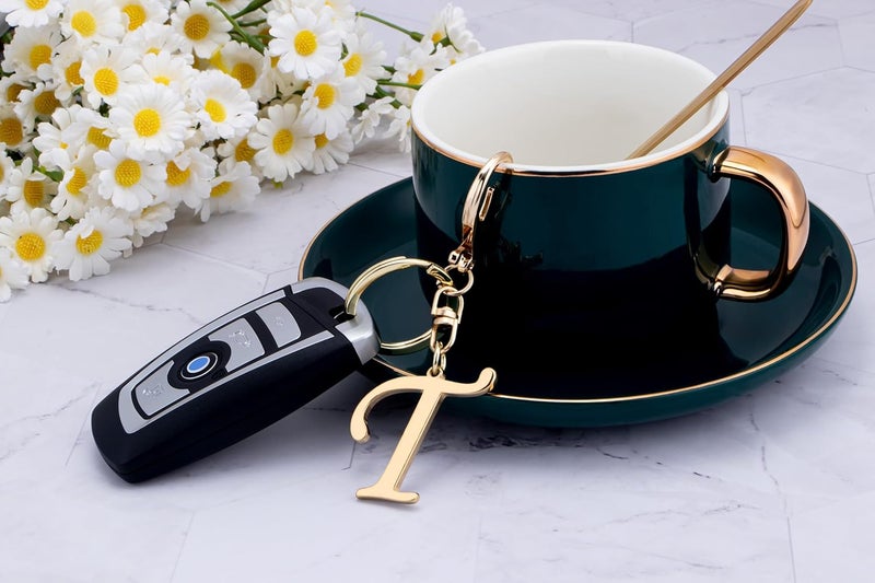 Suweibuke Cute Stainless Steel Gold Initial Letter Keychain for Women Girl, Charms for Key Handbag Backpack Bag, Personalized Gift - Image 3